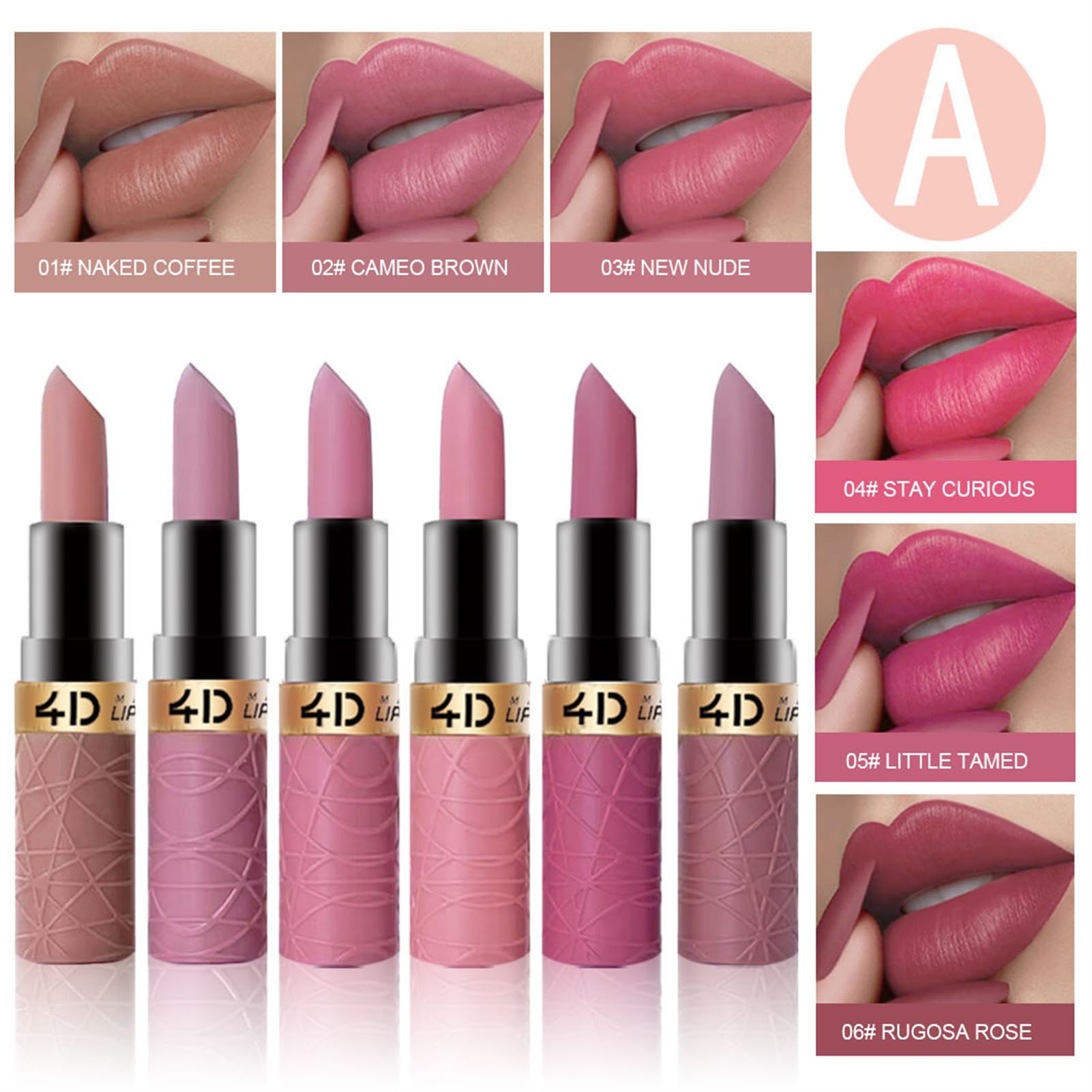 BONNIE CHOICE six lipstick tubes lined up showing color variety and travel convenience