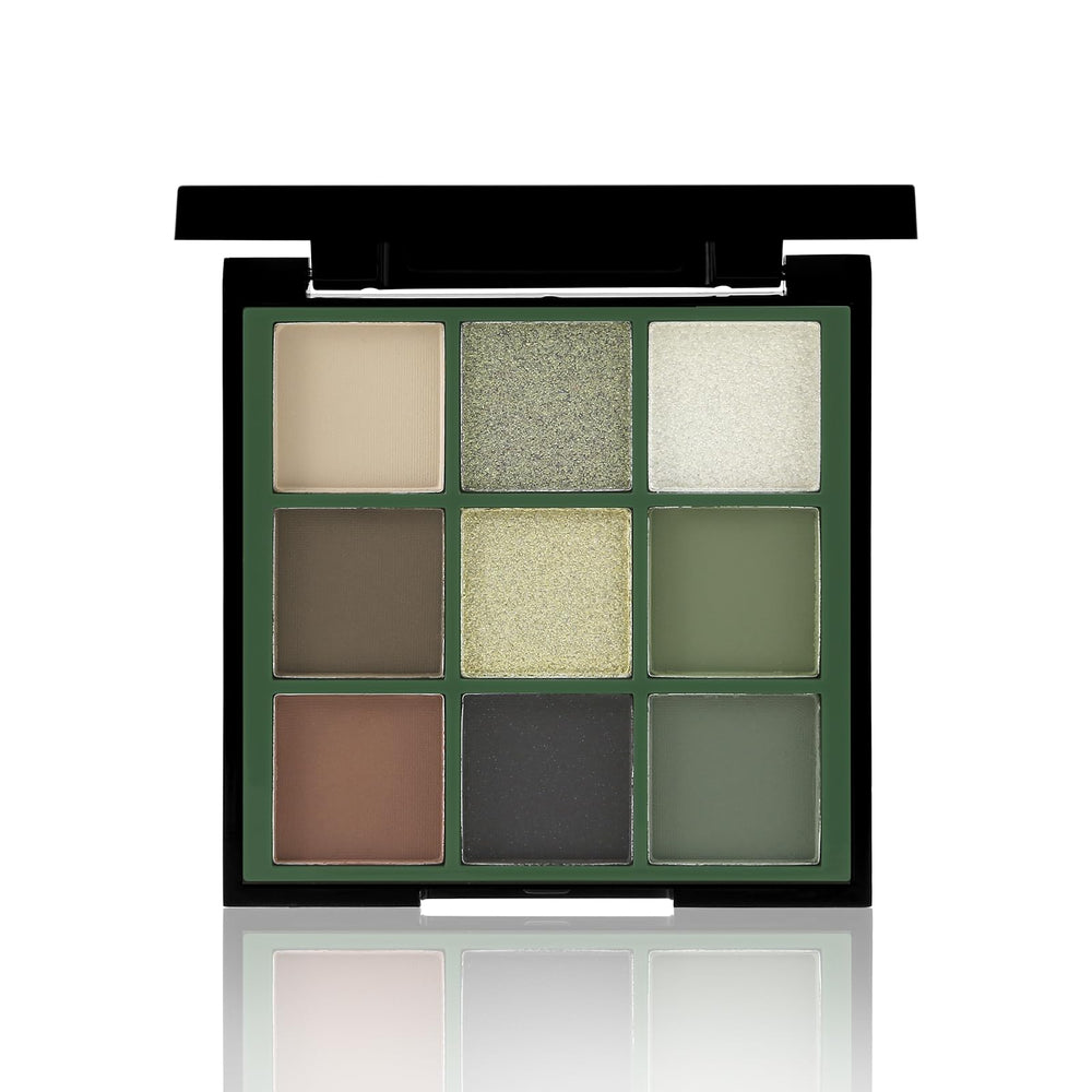 Boobeen palette top view showing nine neutral shades and easy mixability