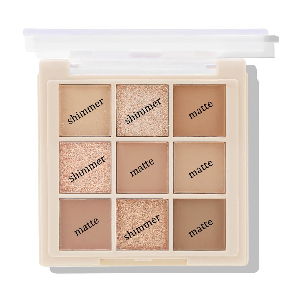 Boobeen shade pan close-up highlighting matte and shimmer finishes for blendable payoff
