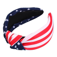 Bookay front view headband showing patriotic stars and stripes, bold festive look