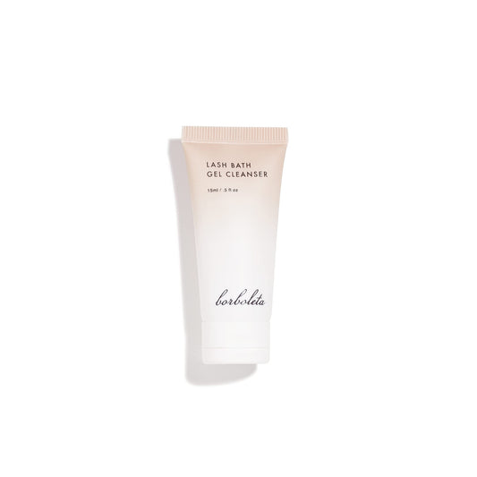 Borboleta travel bottle front view showing compact lash gel cleanser benefit portability