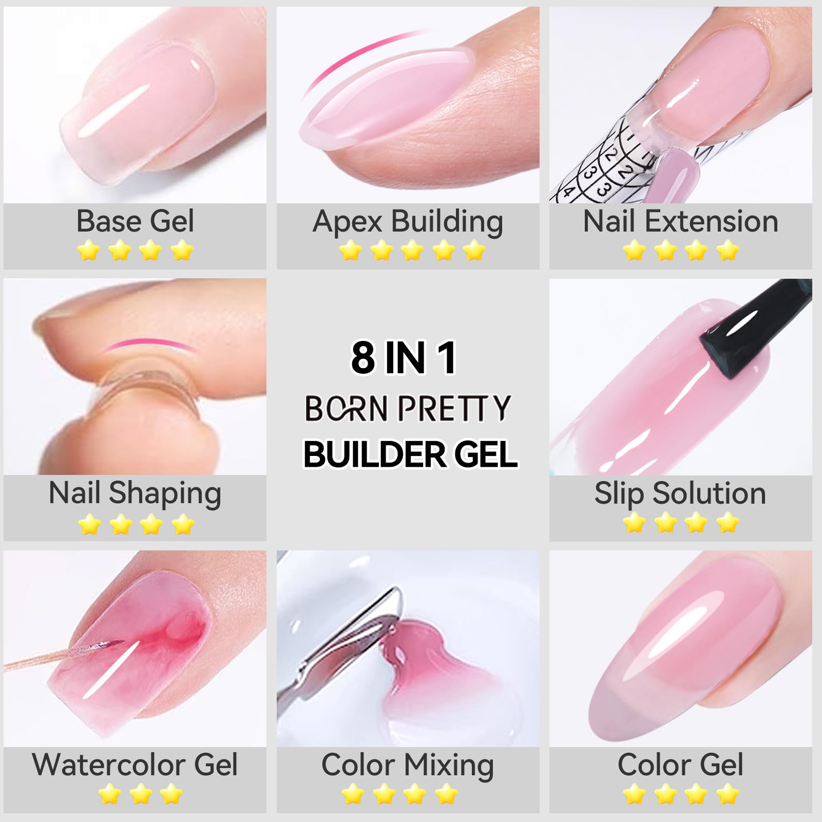 born pretty before after extensions split showing stronger shaped nails and noticeable lift in structure