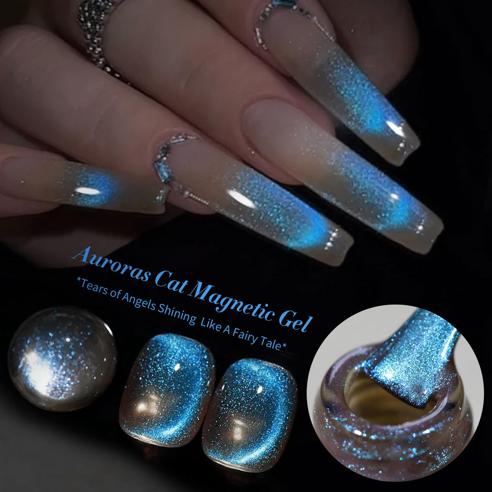 Born Pretty Blue Auroras applied on a natural nail demonstrating long-lasting finish