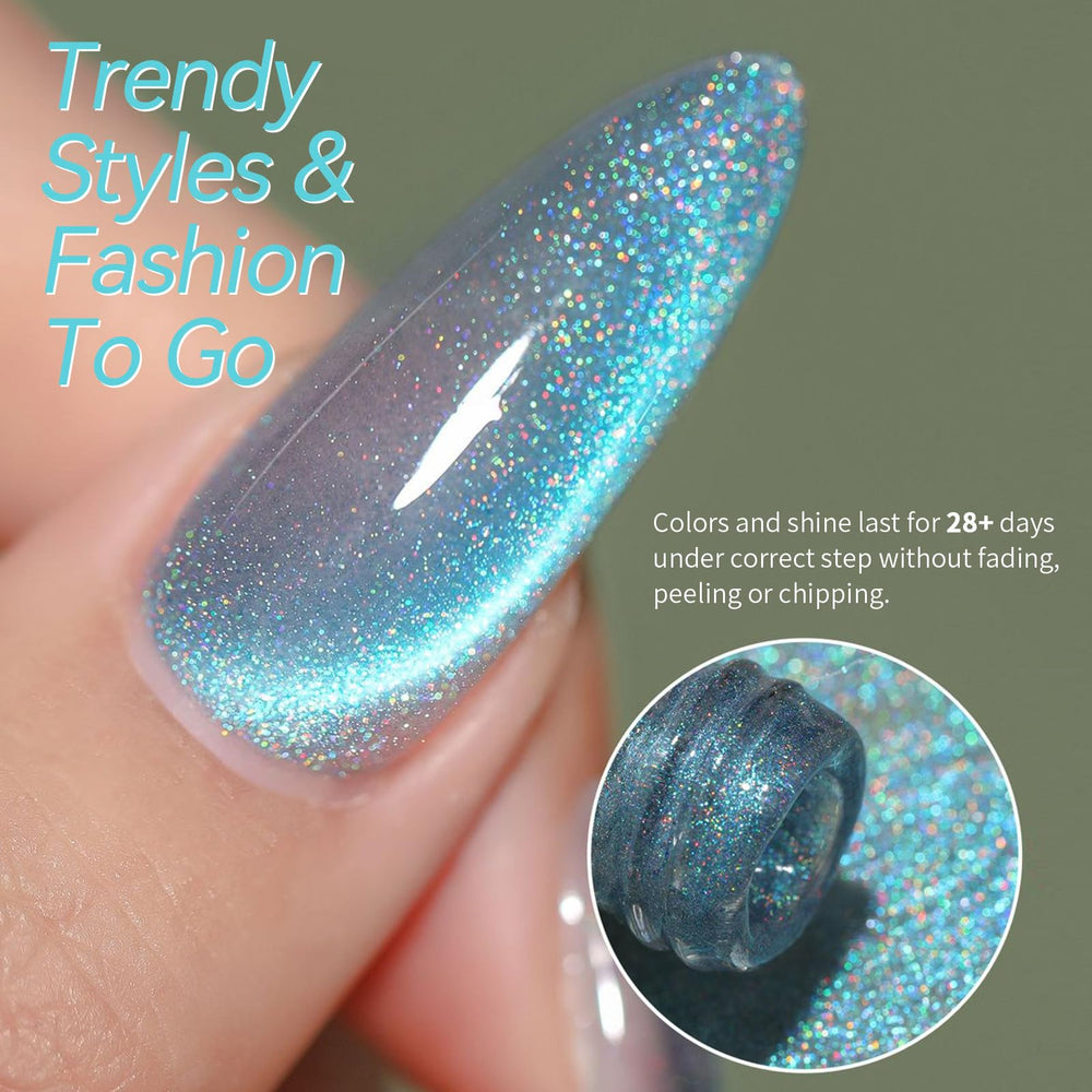 Born Pretty magnet held over painted nail creating cat-eye stripe effect