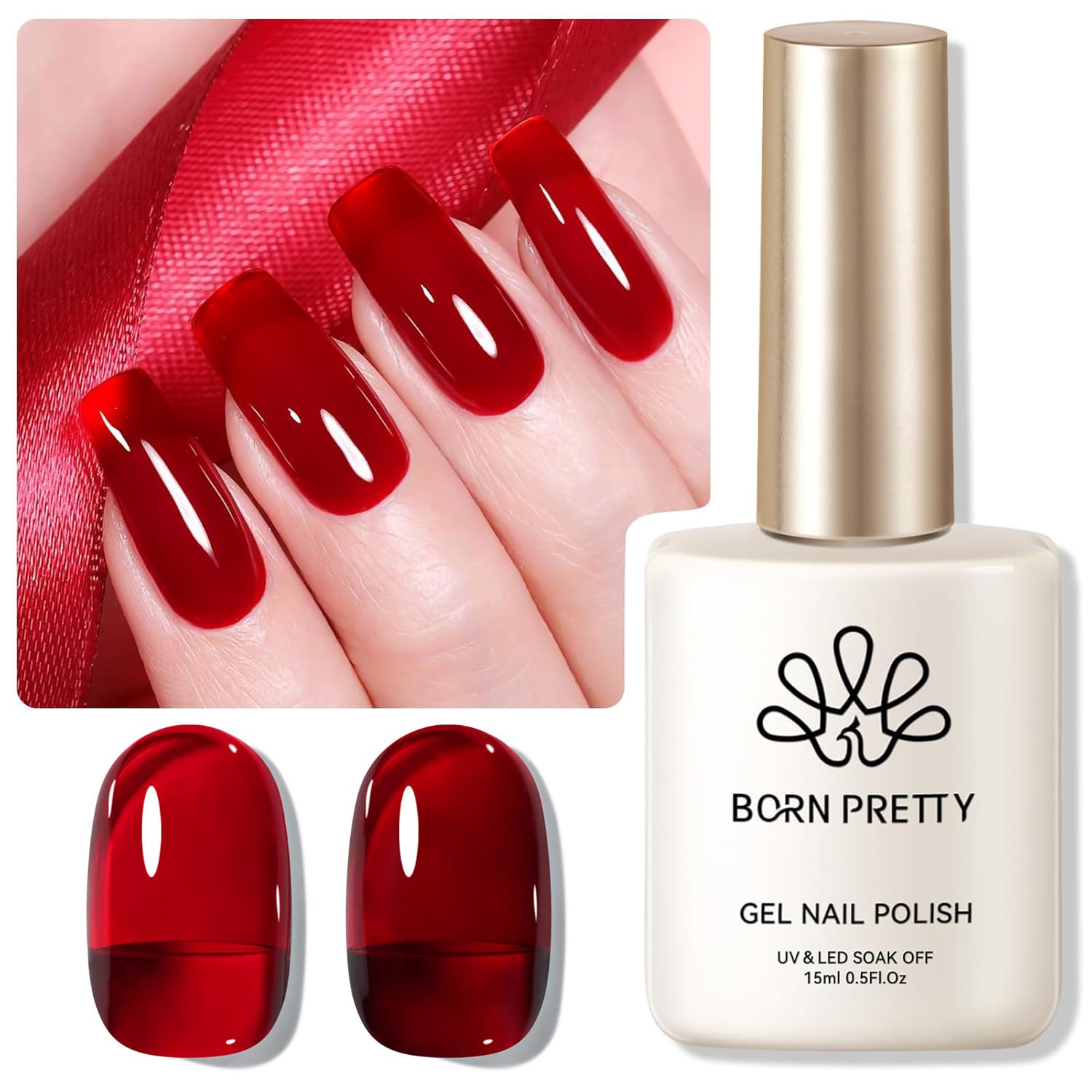 Born Pretty bottle front showing jelly burgundy shade and gloss benefit