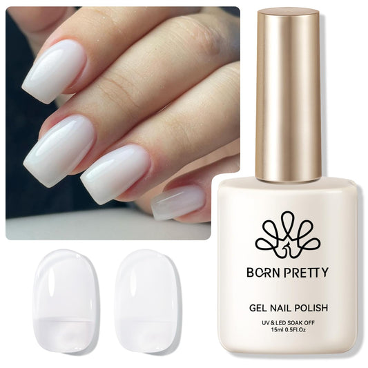 Born Pretty bottle front view showing milky white jelly gel and glossy finish