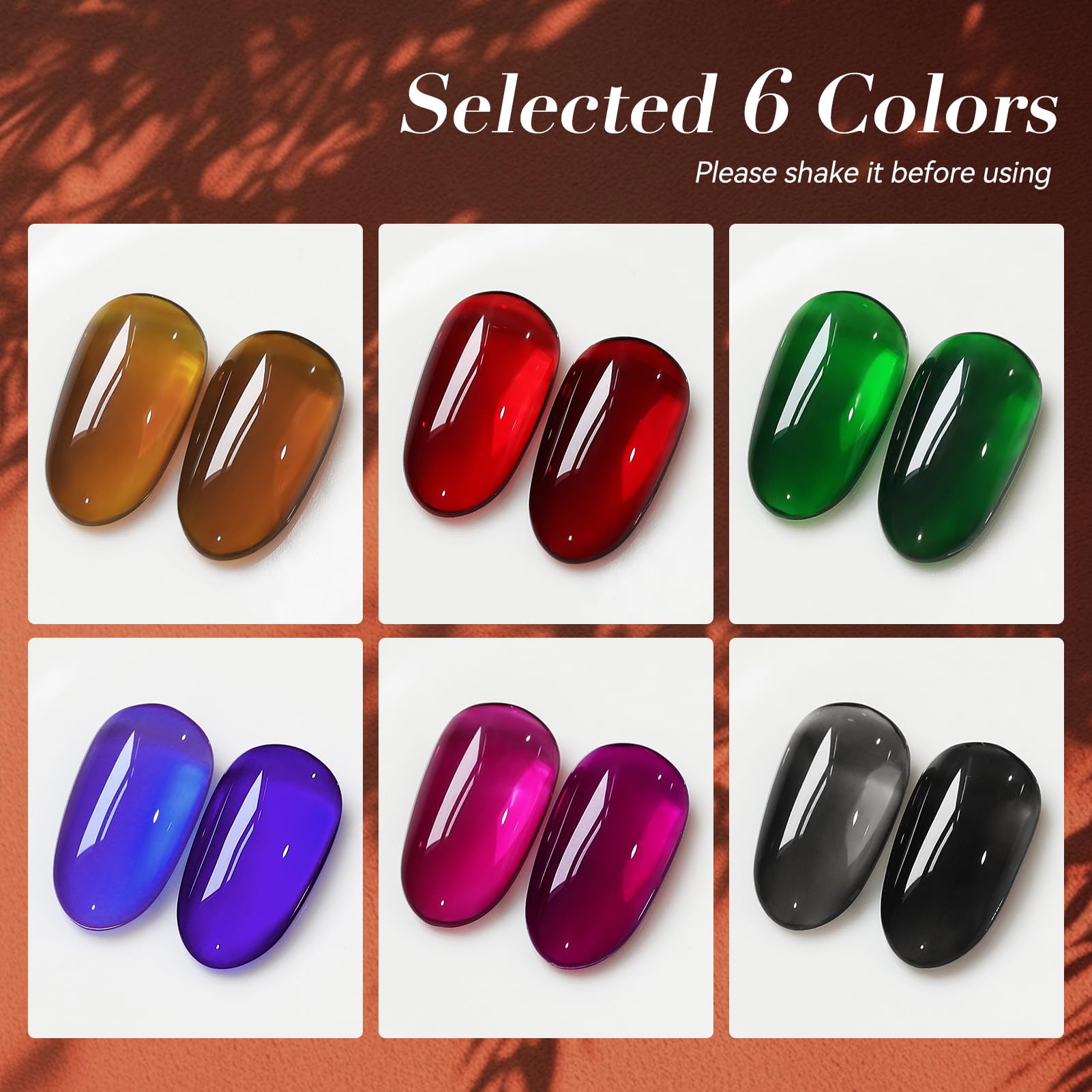 Born Pretty bottles lined up to display brown burgundy green blue black purple shades, easy selection benefit