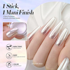 Born Pretty chrome powder on black base creating smoky metallic manicure