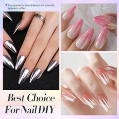 Born Pretty chrome powder on white base producing bright mirror shine