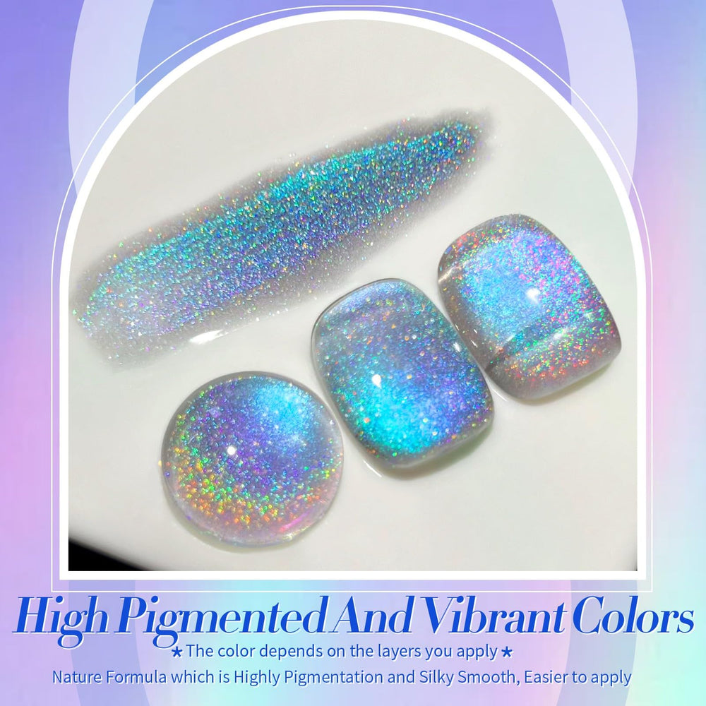 Born Pretty closeup holographic sheen displaying vivid blue purple sparkle benefit