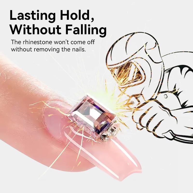 BORN PRETTY cured rhinestone on nail highlighting adhesive clarity and long wear