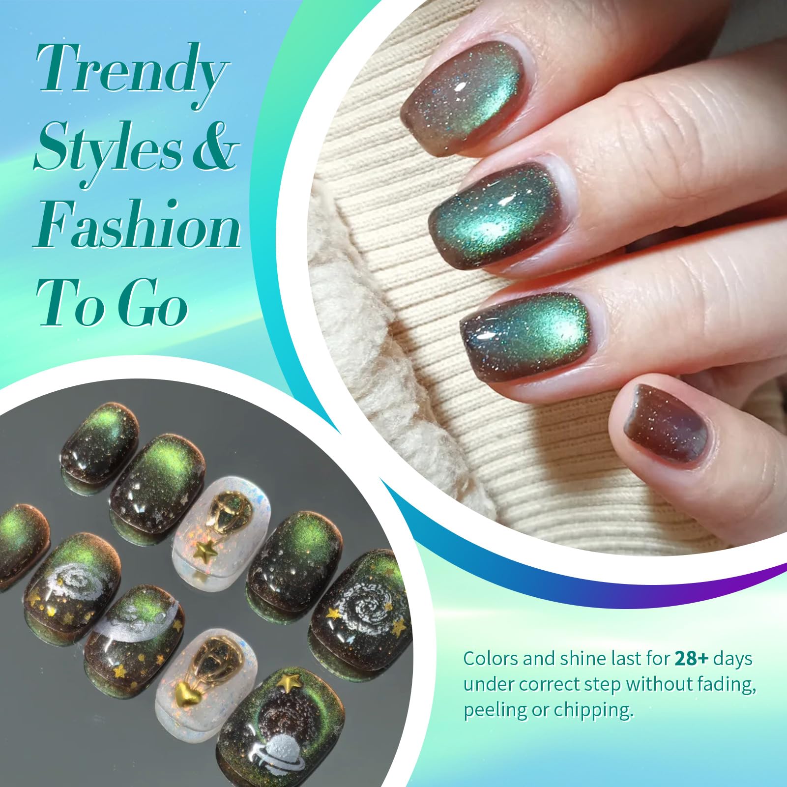 Born Pretty cured nail swatch on hand showing reflective cat-eye and salon shine