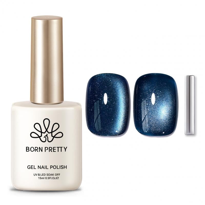 BORN PRETTY bottle front view showing deep blue polish and glossy finish benefit