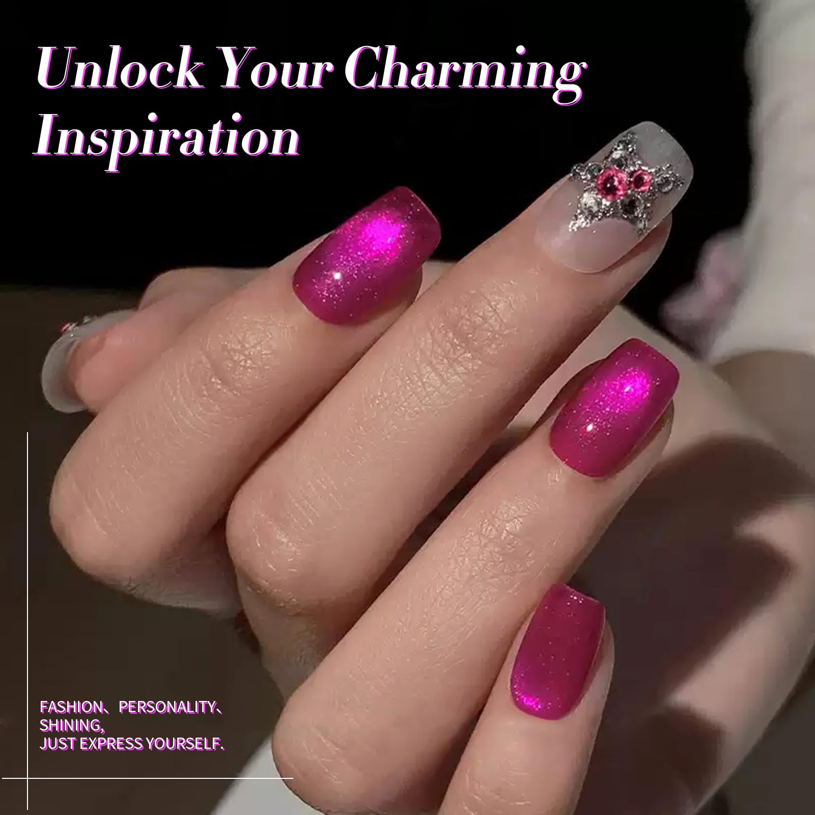 Born Pretty close-up of finished nail with glassy cat-eye effect benefit