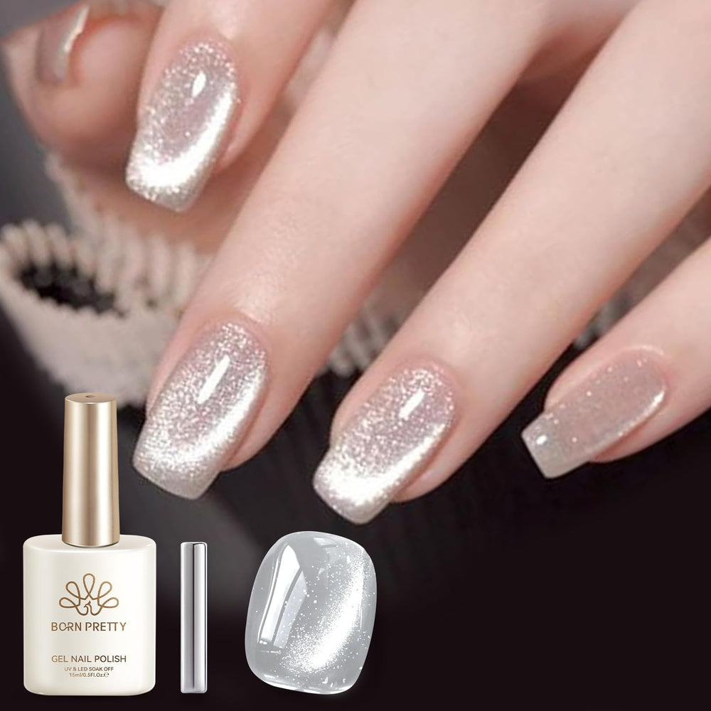 Born Pretty finished manicure on multiple nails showing glassy aurora shine benefit