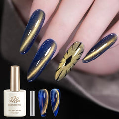 Born Pretty bottle front view showing deep sea blue and gold shimmer benefit: rich color