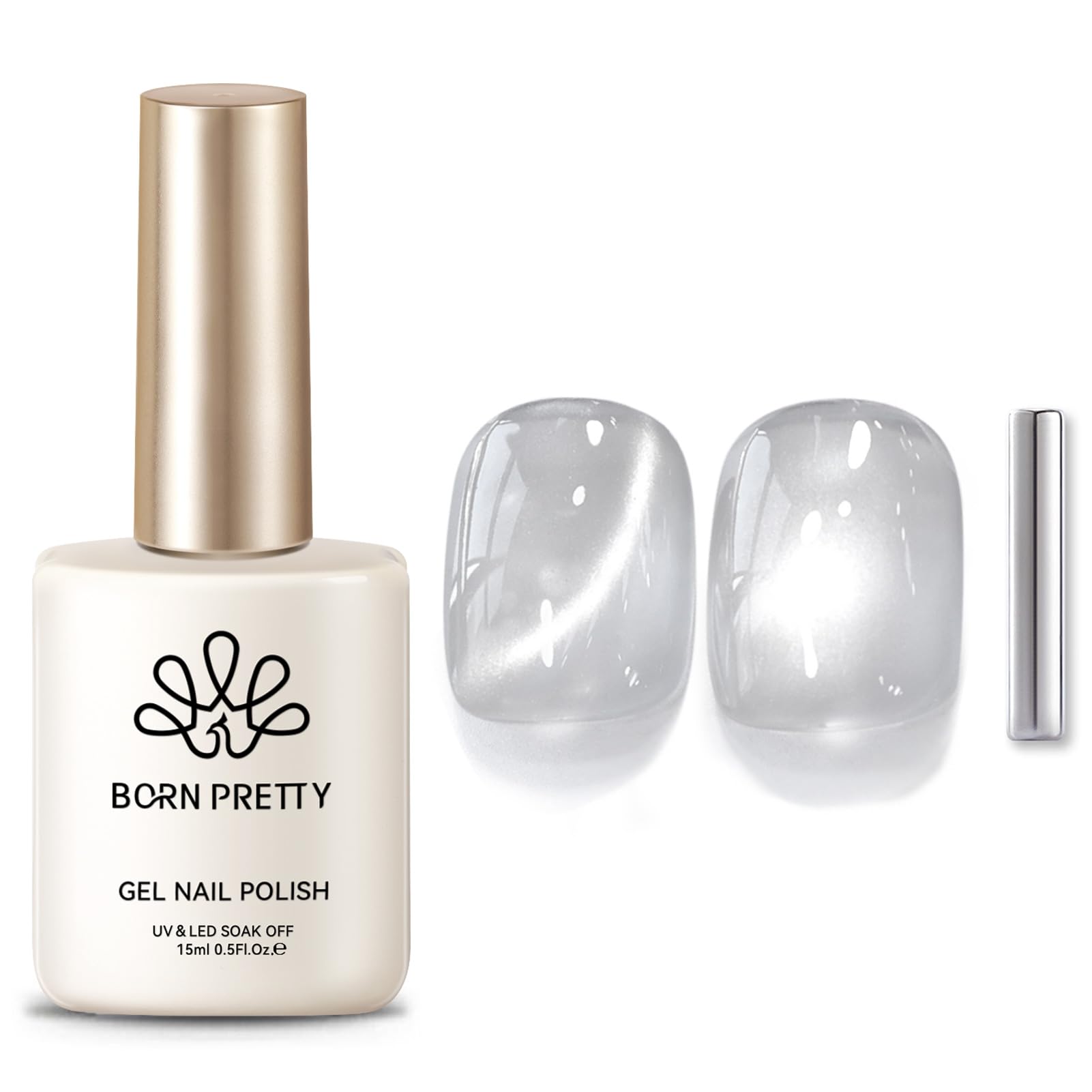 Born Pretty front bottle showing flowing light white shade and gloss benefit