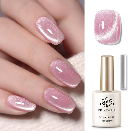 Born Pretty bottle front view showing jelly pink polish and glossy finish benefit