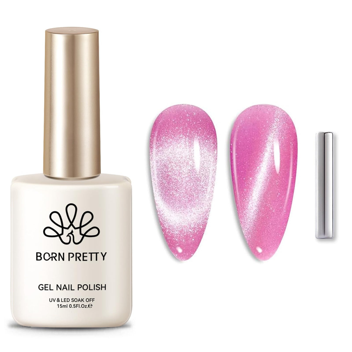 Born Pretty bottle front view showing pink glitter and high gloss finish benefit
