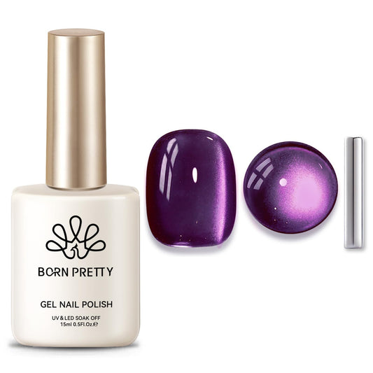 Born Pretty front bottle showing purple jelly shade and glitter benefits