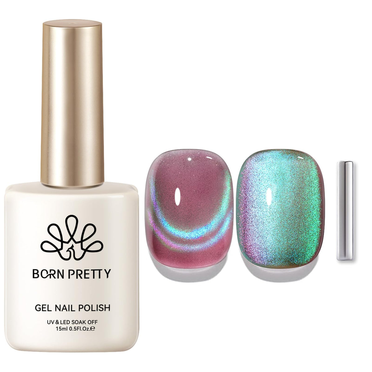 BORN PRETTY bottle front showing rainbow aurora finish and easy DIY benefit
