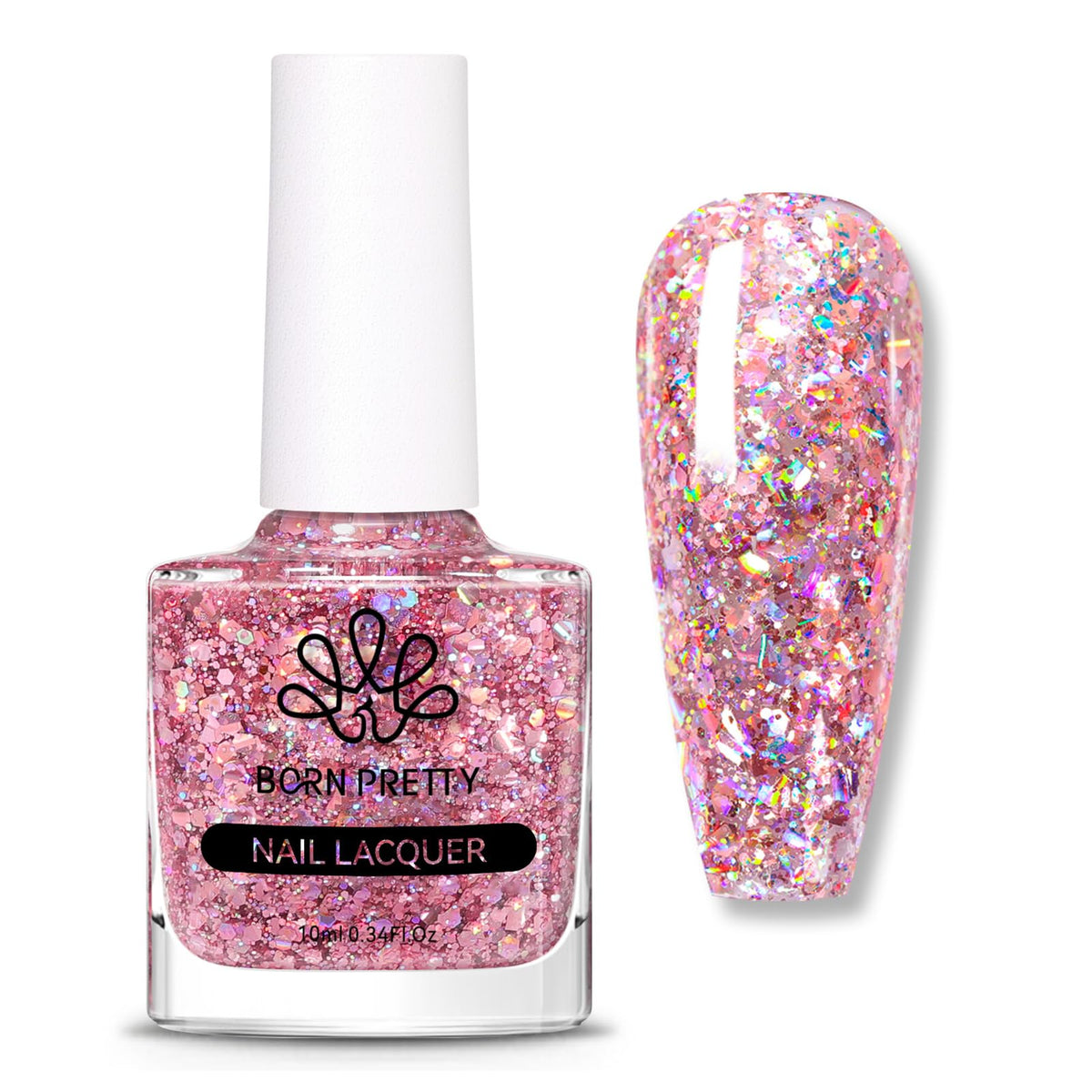 Born Pretty front bottle showing rose gold holographic polish and glossy finish