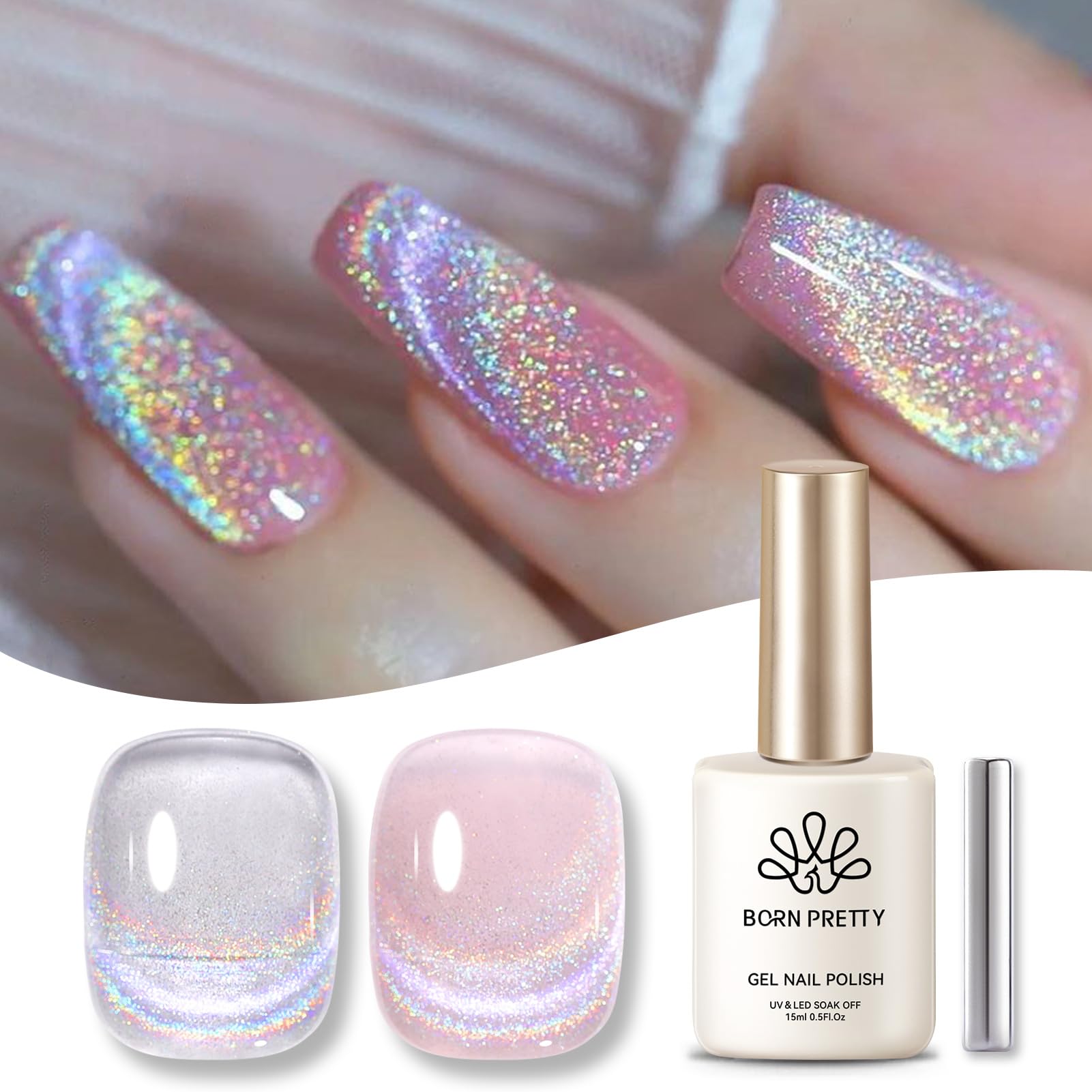 Born Pretty front bottle showing silver holographic finish and easy use benefit