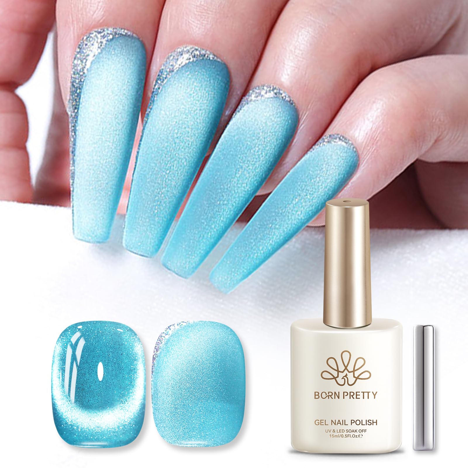 Born Pretty front bottle sky blue showing reflective shimmer for instant visual appeal