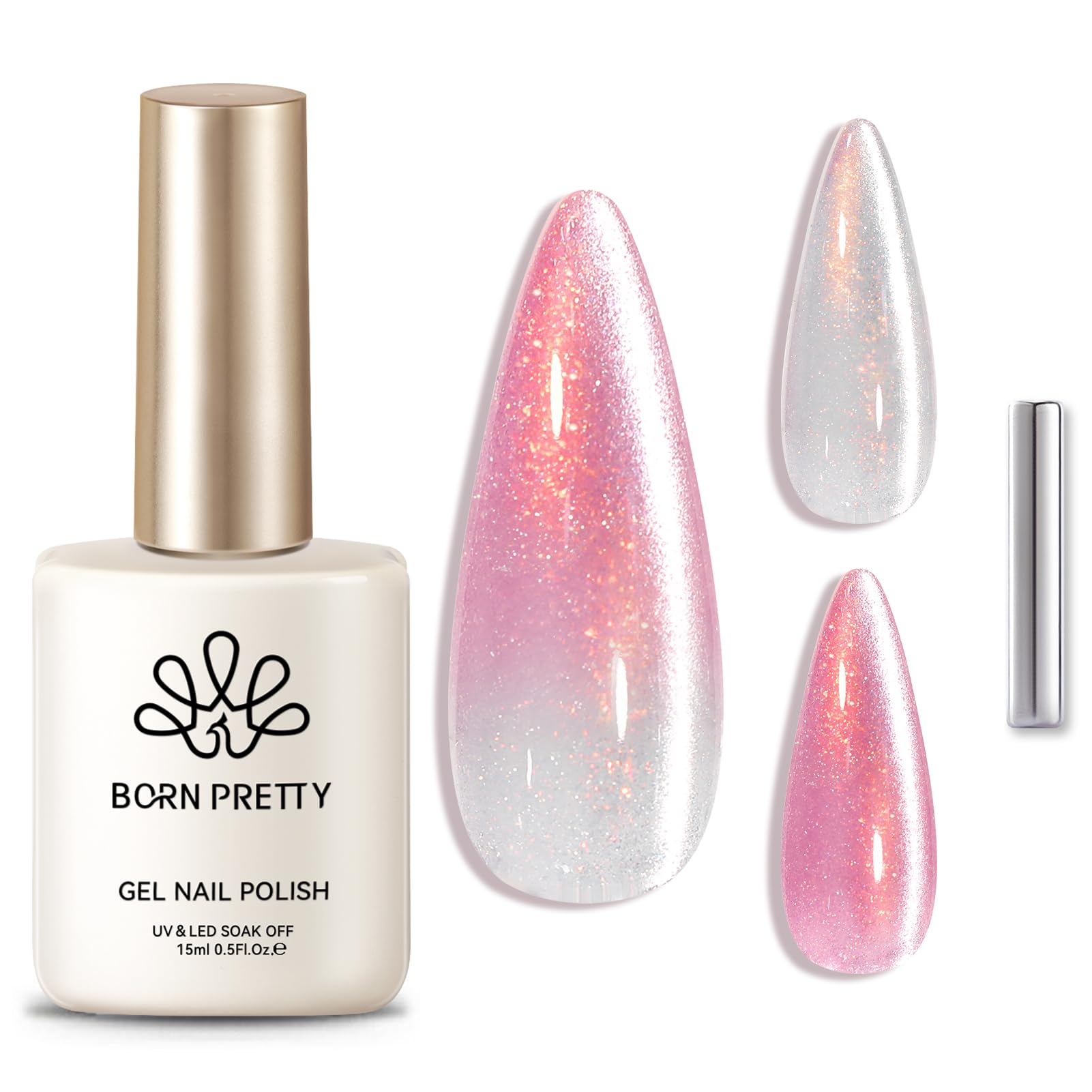 Born Pretty front bottle showing pink silver glitter and 15ml volume for salon shine