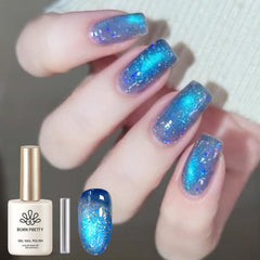 Born Pretty front label bottle showing vibrant aurora blue polish and branding benefit