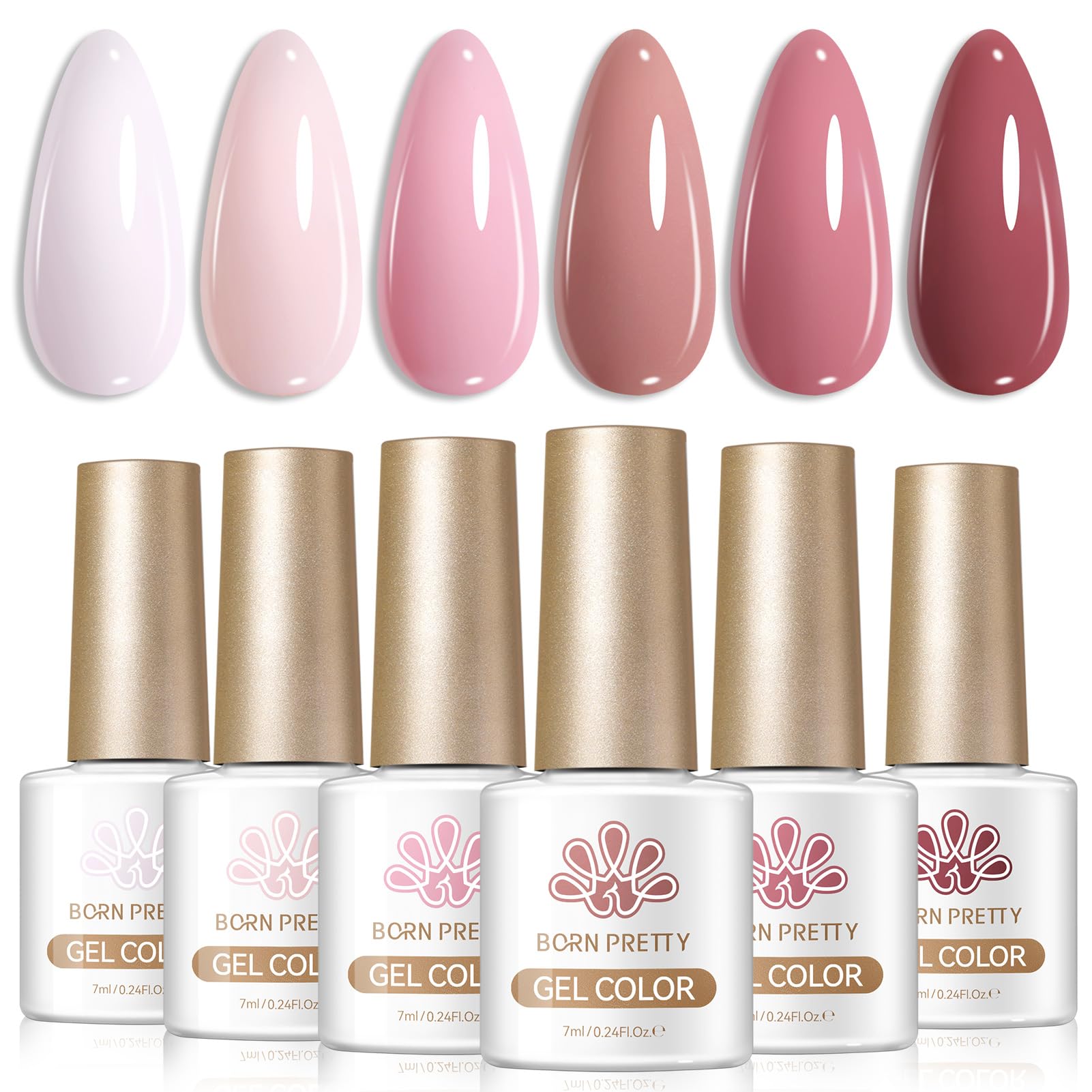 Born Pretty front packaging showing six 7ml bottles, clear view of colors and set benefit