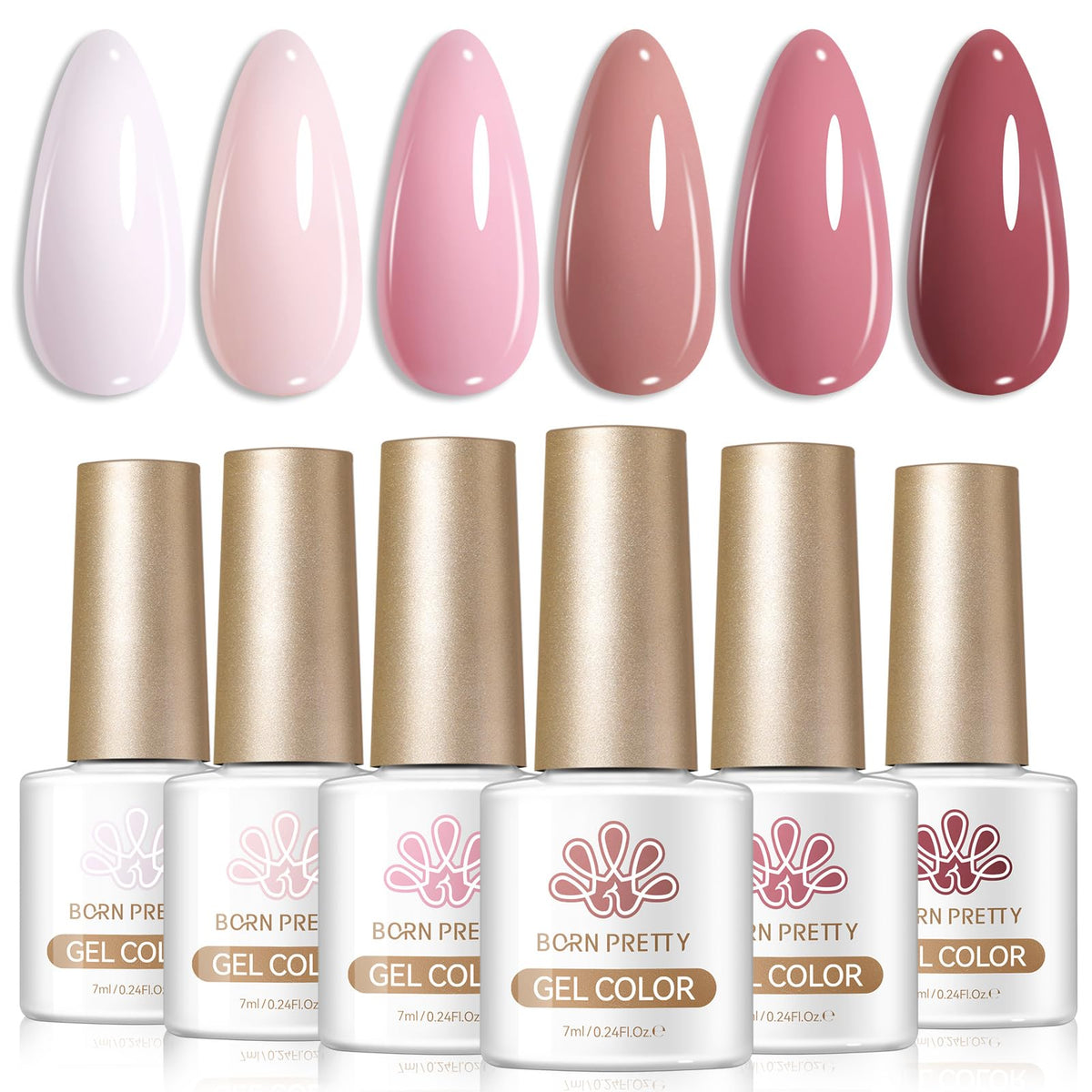 Born Pretty front packaging showing six 7ml bottles, clear view of colors and set benefit
