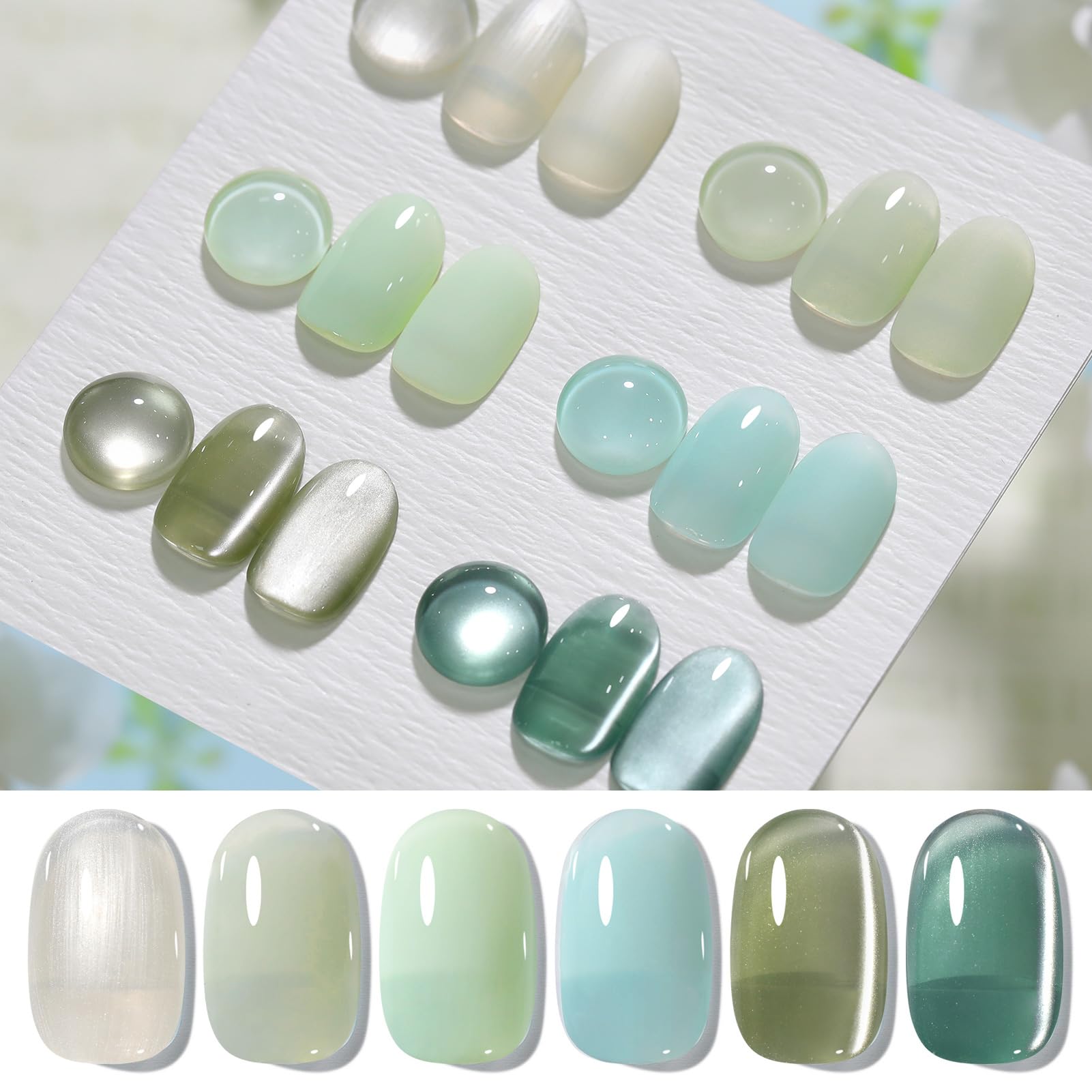 Born Pretty front packaging showing six green gel bottles and kit benefit