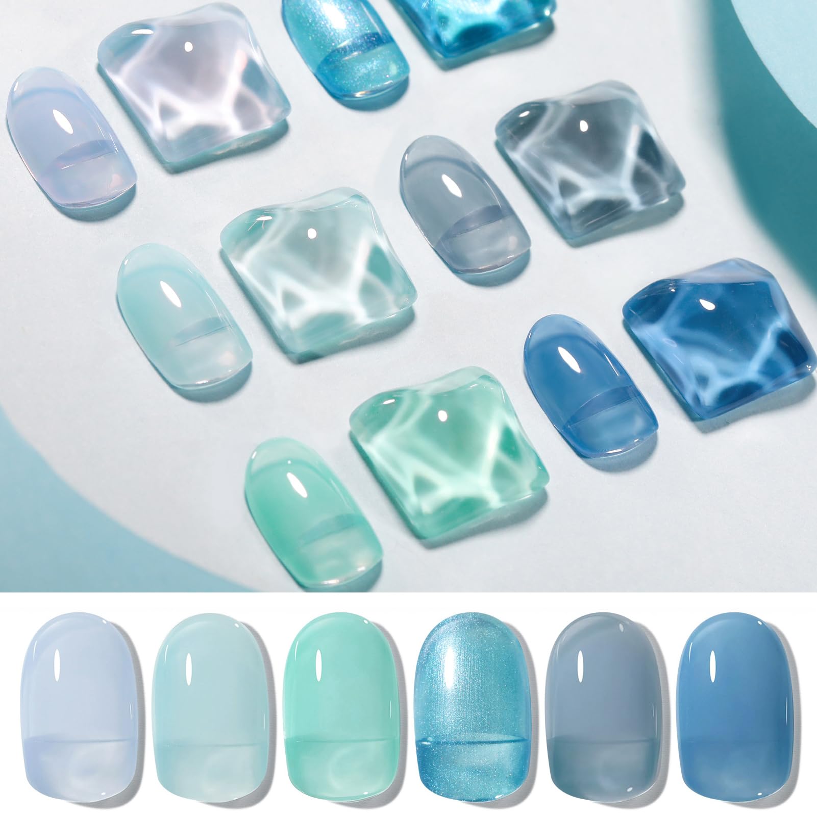 Born Pretty front packaging showing six jelly blue bottles and vibrant palette benefit