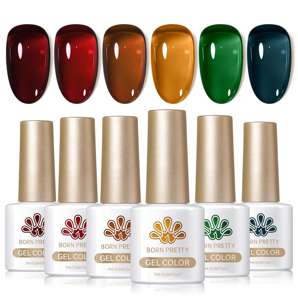 Born Pretty front packaging showing six jelly gel bottles and vibrant colors for versatile looks