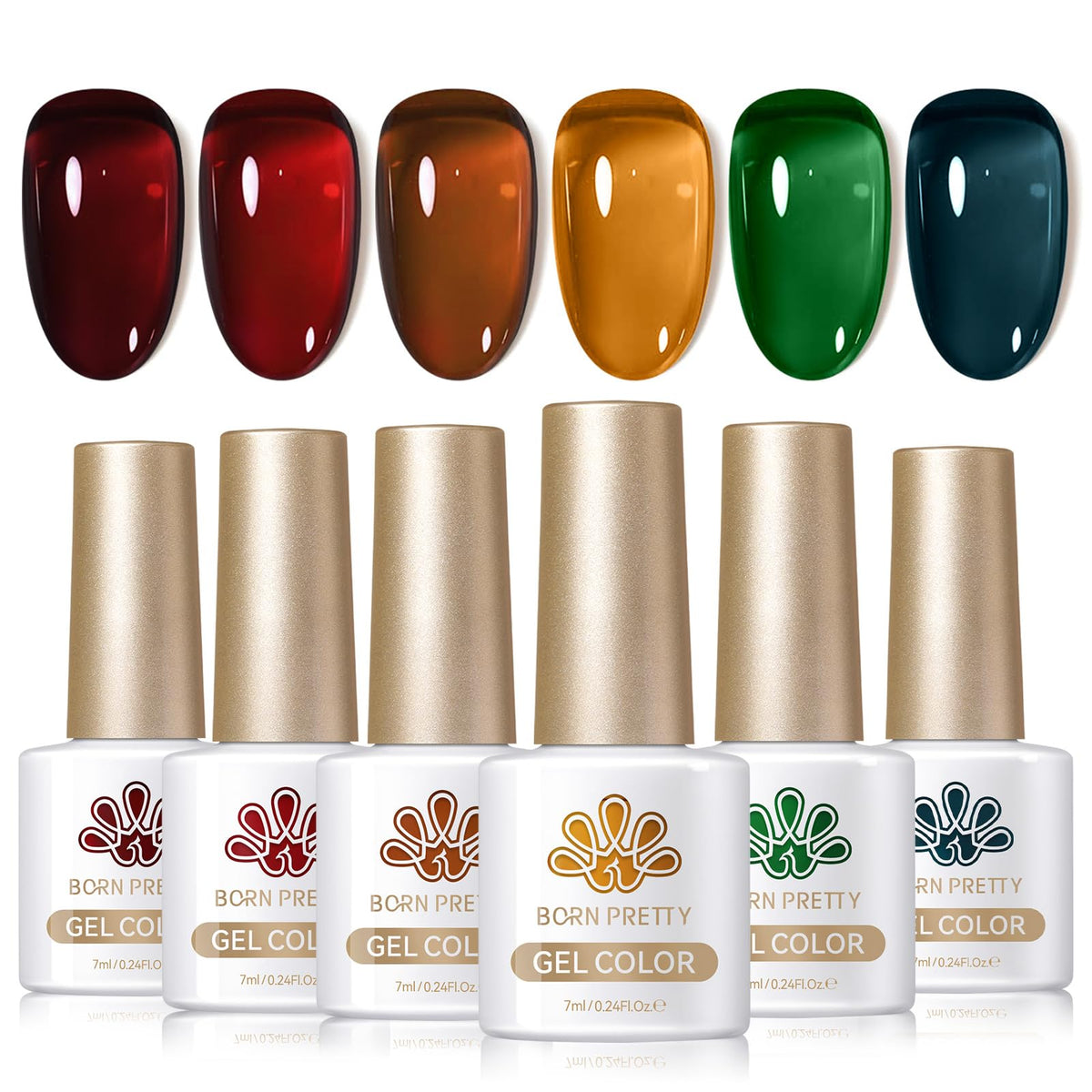 Born Pretty front packaging showing six jelly gel bottles and vibrant colors for versatile looks