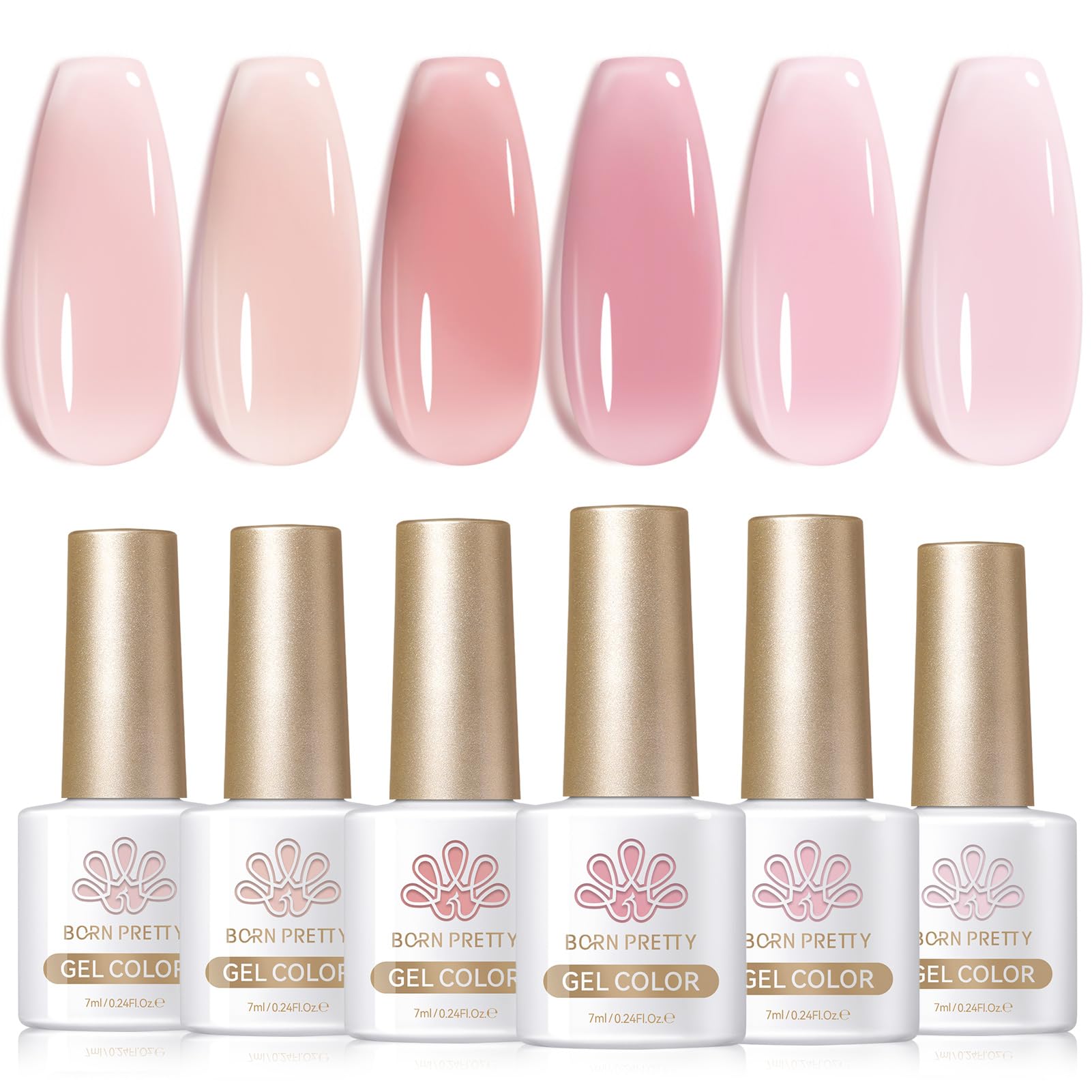 Born Pretty front packaging showing six milky nude bottles and gift appeal