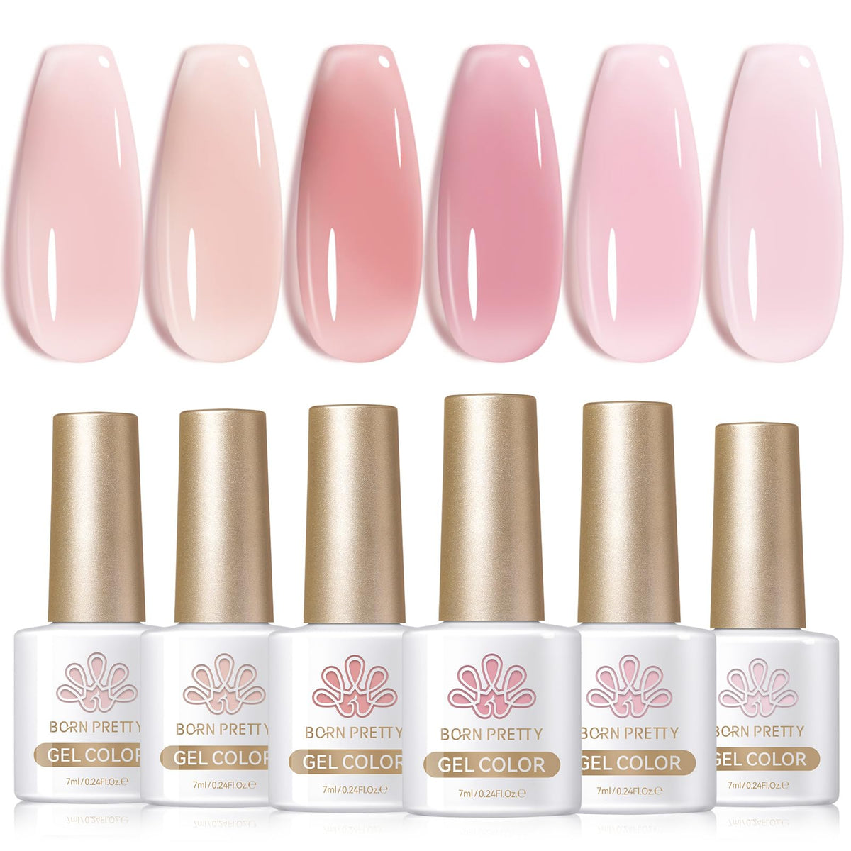 Born Pretty front packaging showing six milky nude bottles and gift appeal