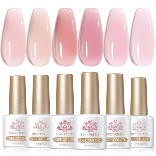 Born Pretty front packaging showing six milky nude bottles and gift appeal