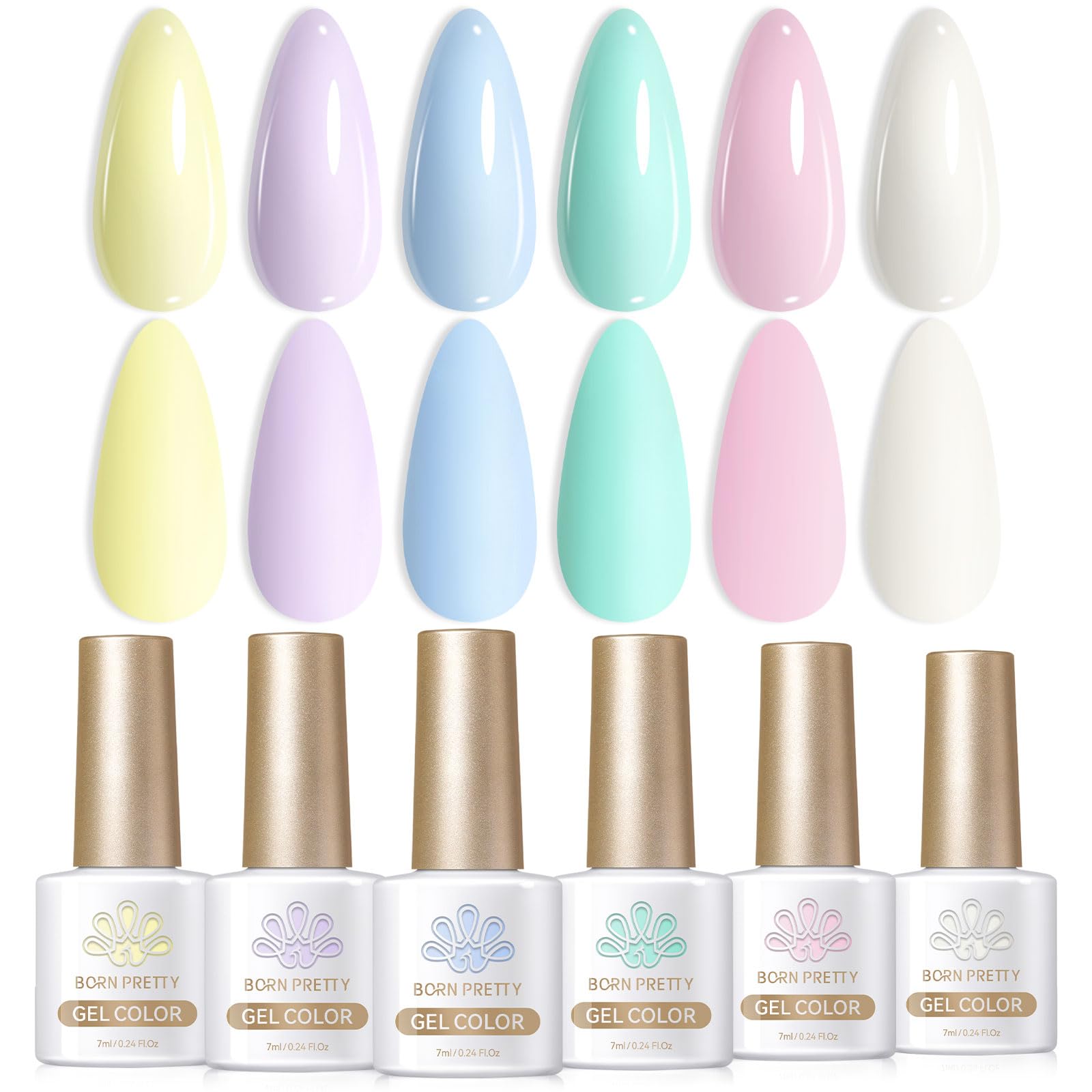 Born Pretty front packaging pastel set showing six bottles and gift box benefit: ready-to-gift