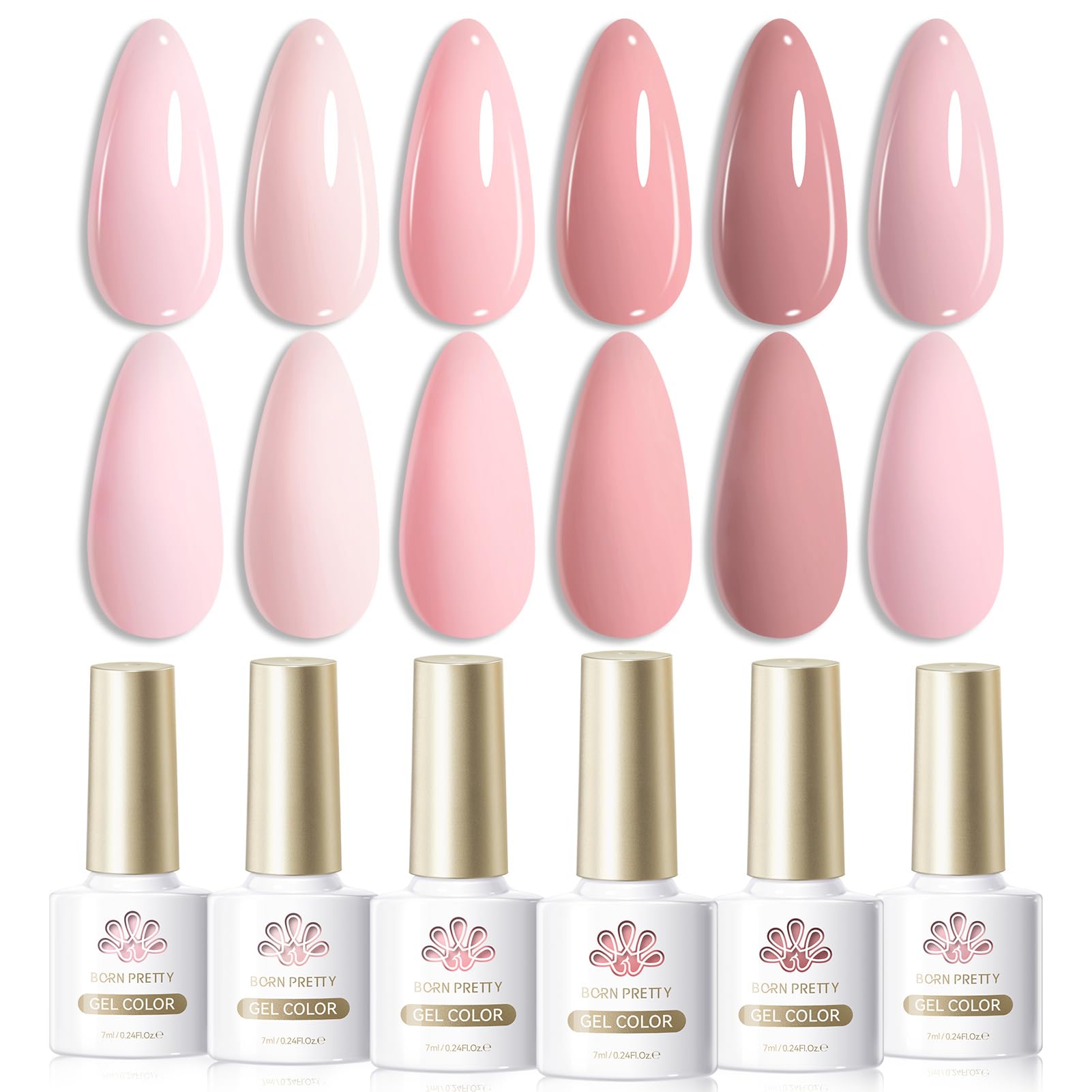 Born Pretty front packaging showing six-pink gel set and gift-ready presentation benefits