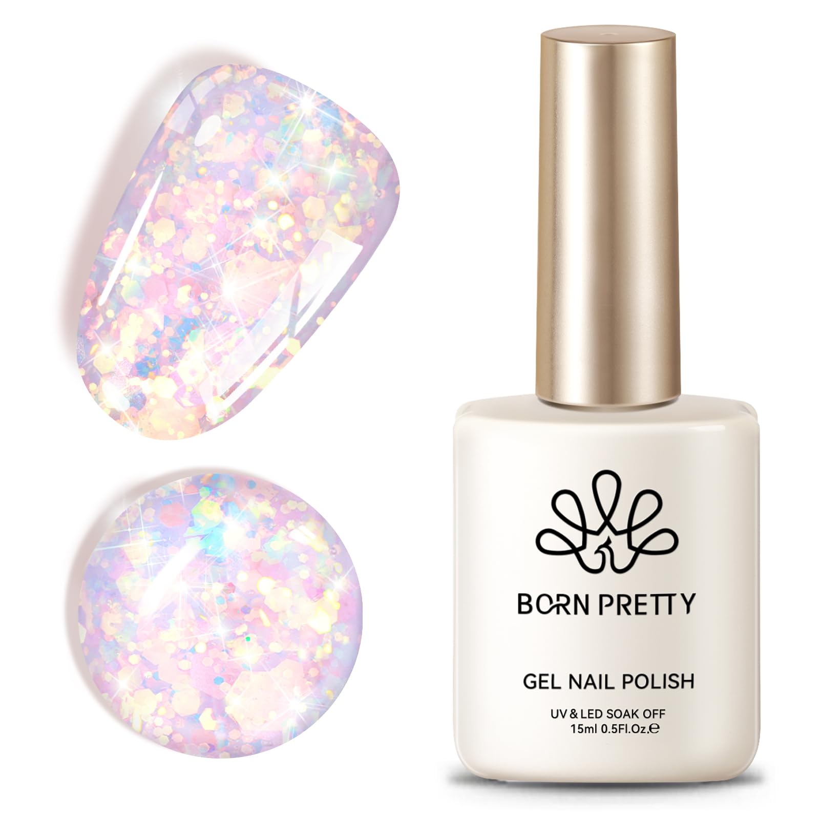 Born Pretty front packaging showing vibrant pink glitter and 15ml bottle benefit salon look