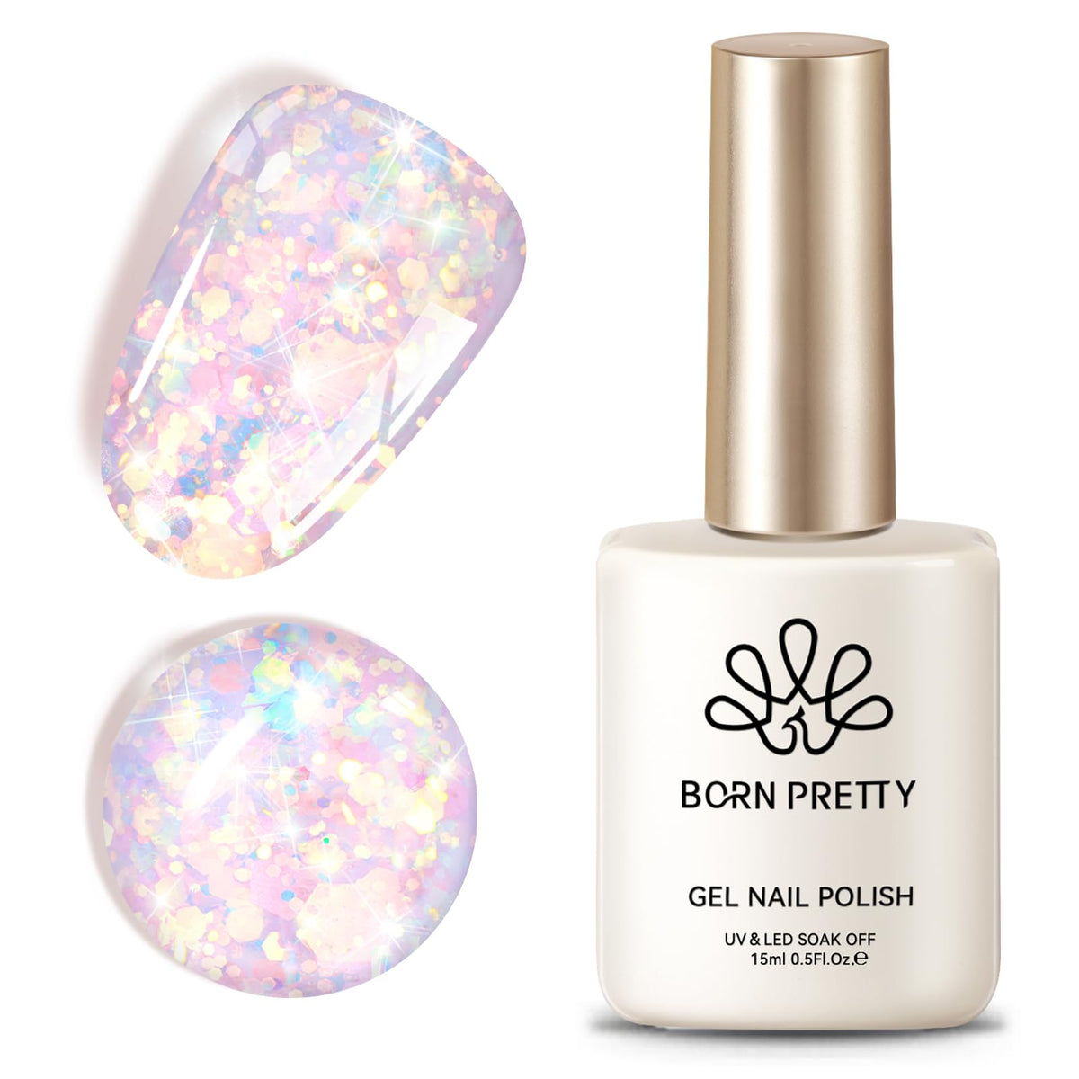 Born Pretty front packaging showing vibrant pink glitter and 15ml bottle benefit salon look