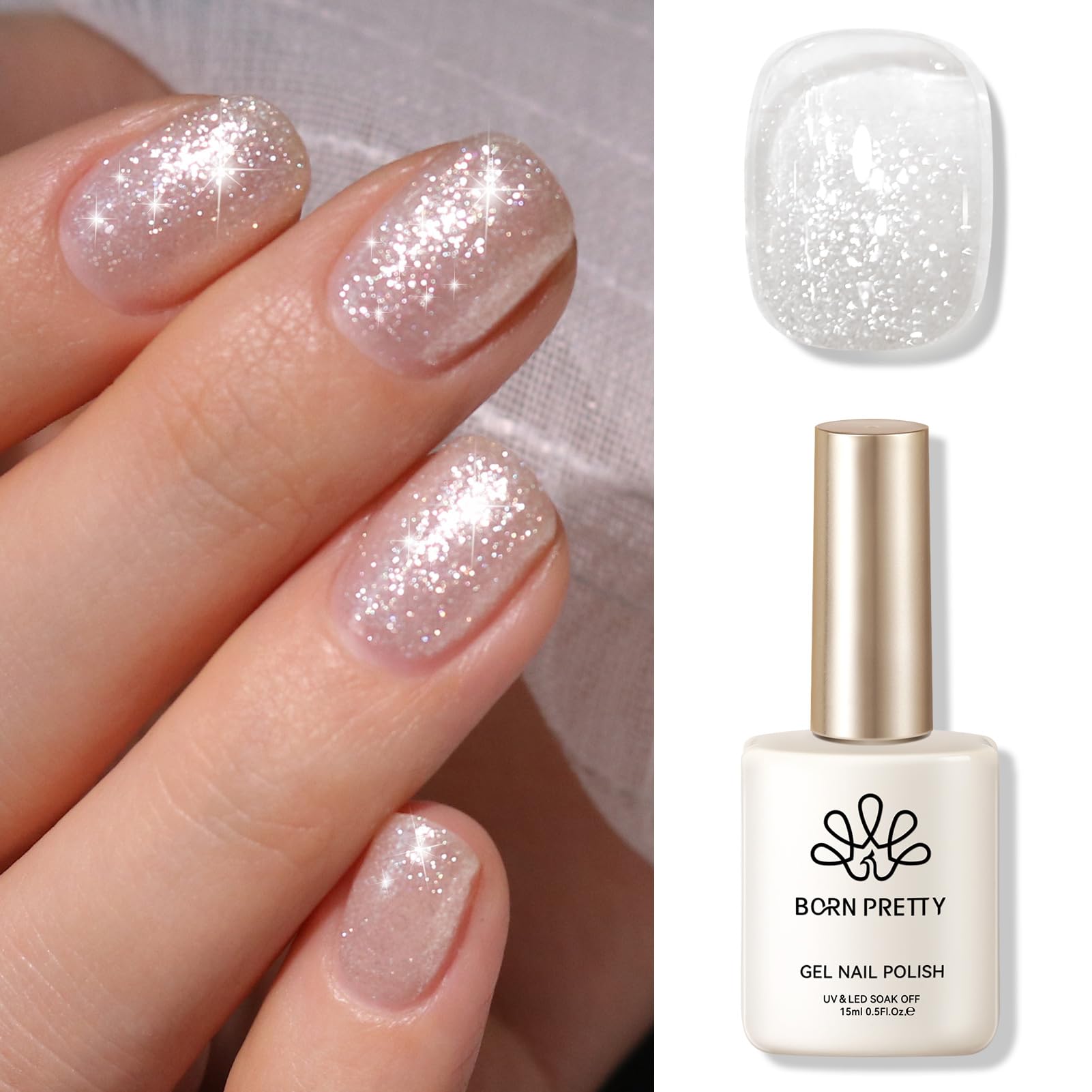 Born Pretty front packaging showing silver sparkle and product benefit shine