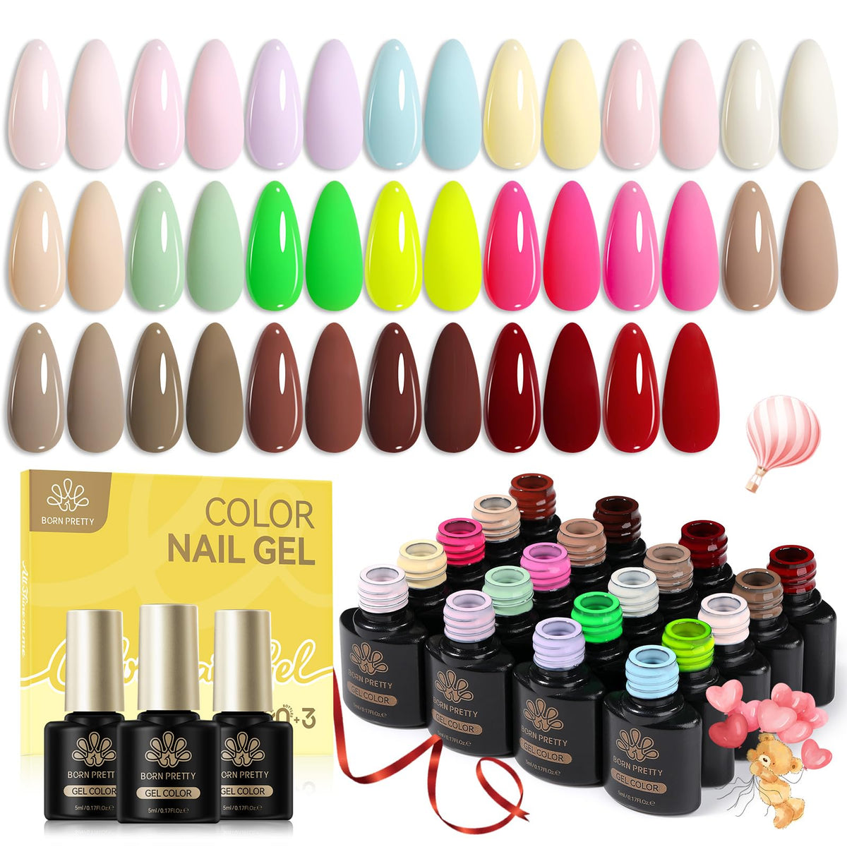 Born Pretty front packaging showing the 23-piece pastel gel kit and convenient layout