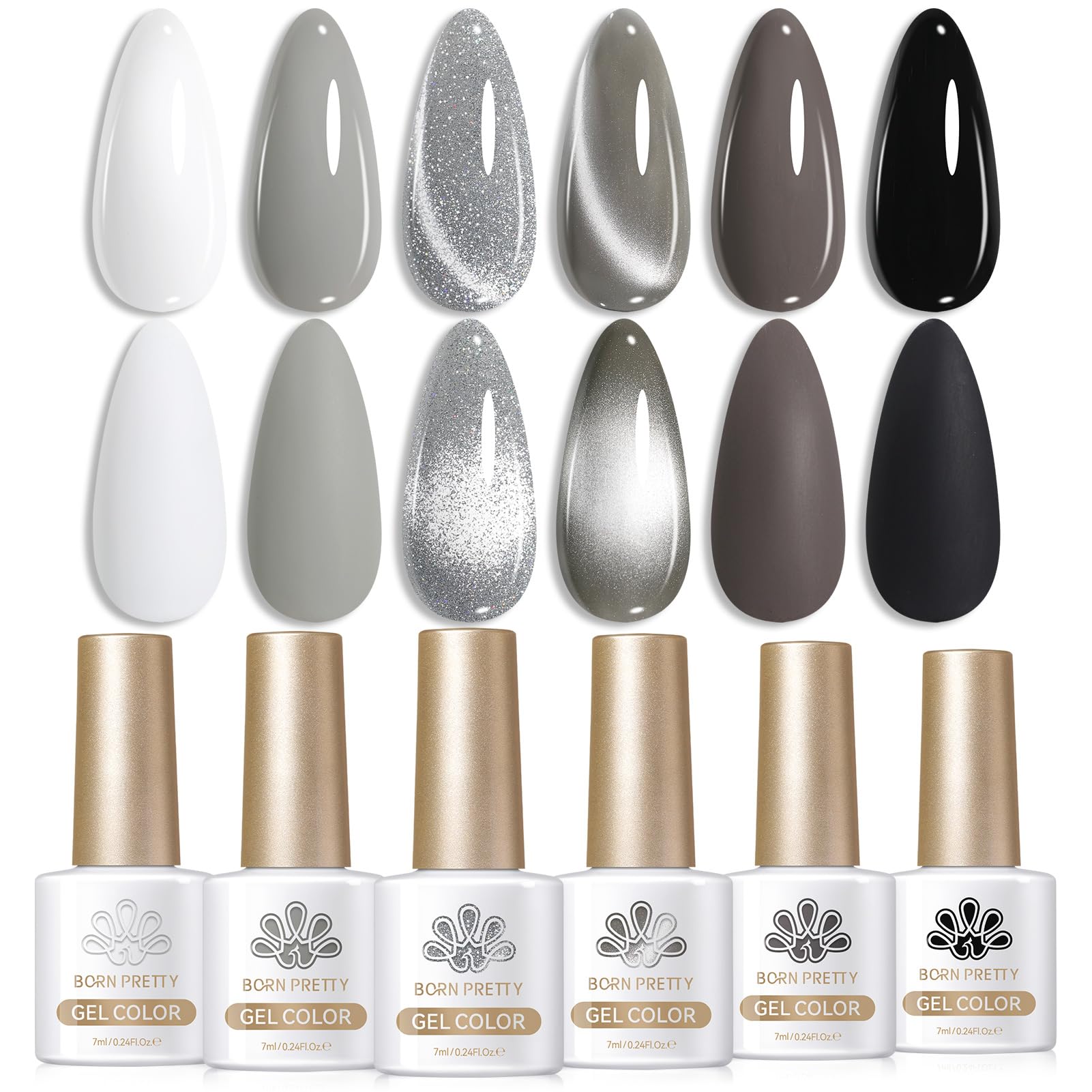 Born Pretty front packaging showing six gel polish bottles and kit benefits