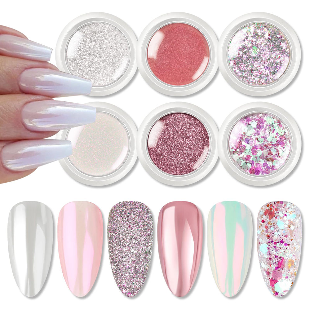 Born Pretty front packaging showing six pink chrome jars for variety