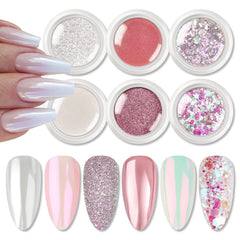 Born Pretty front packaging showing six pink chrome jars for variety