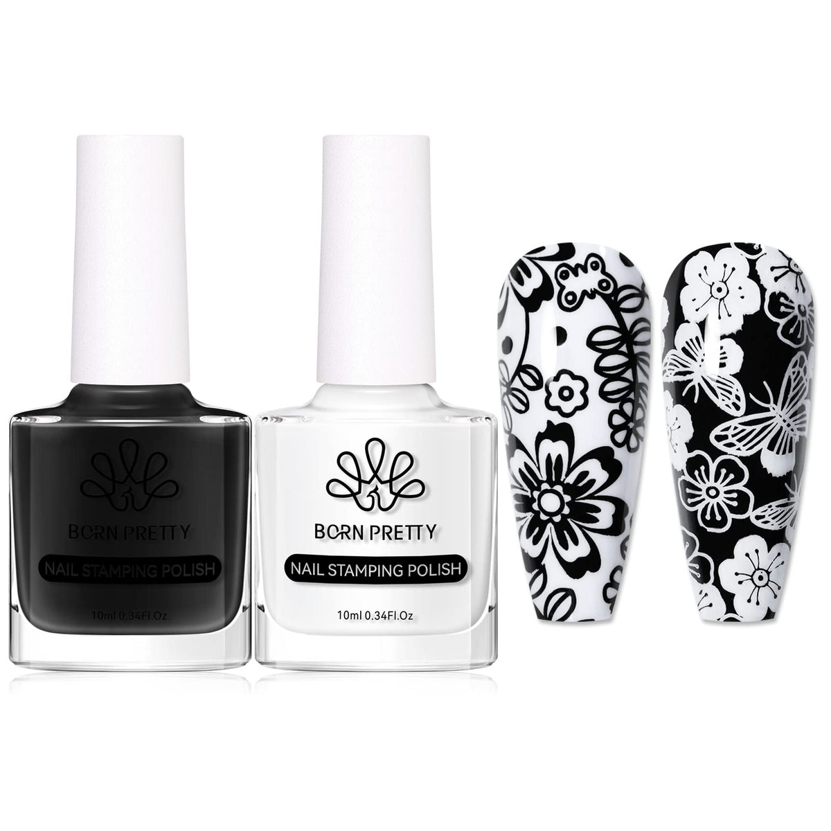 Born Pretty front packaging showing two stamping polish bottles for vivid transfer