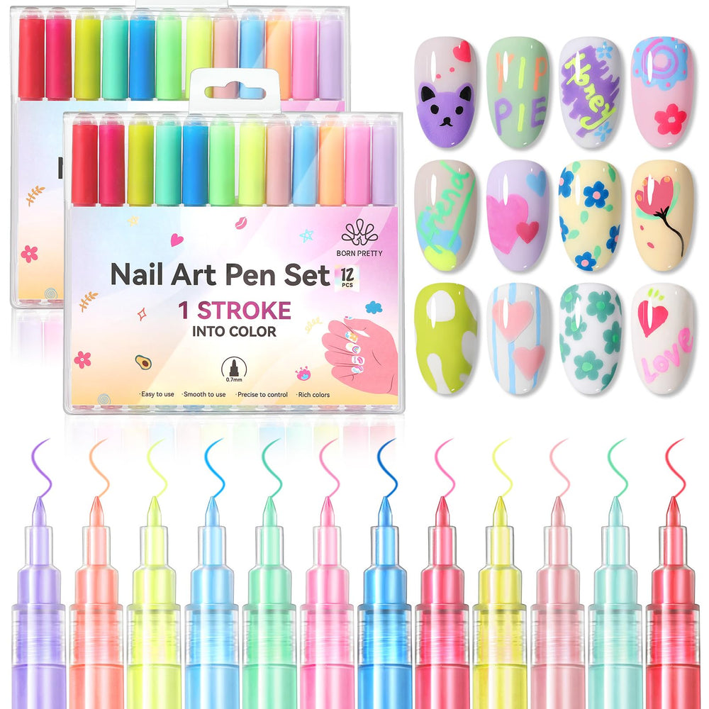 born pretty front packaging showing all 12 neon pens and variety benefit
